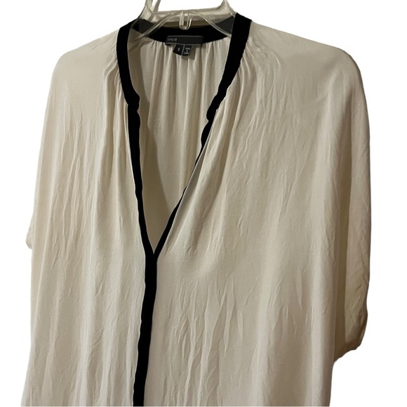 Vince Contrast Placket Blouse in Ivory & Black Small Silk Top Minimalist - Picture 4 of 15